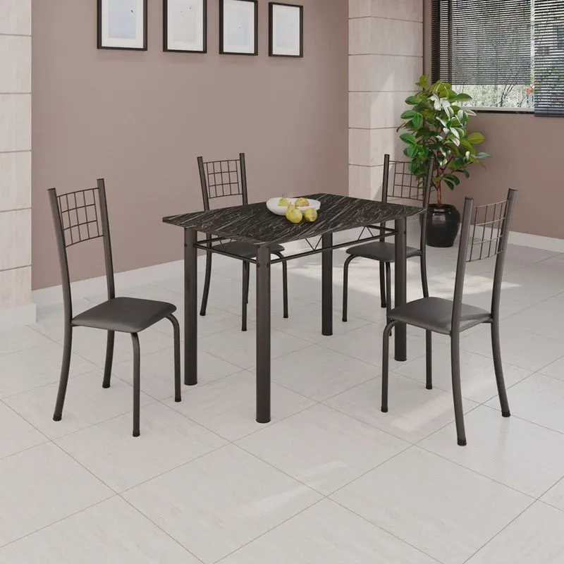 Conjunto de Mesa Tubular 100x60cm com Tampo e 4 Cadeiras Dany Preto
