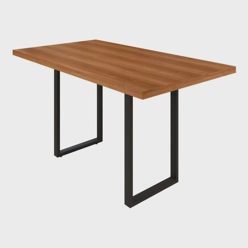 Mesa Retangular Tampo Madeira Bp 140cm X 75cm Base Tubo 40cm X 40cm