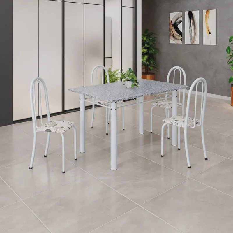 Conjunto de Mesa Tubular 120cm X 75cm Tampo com 4 Cadeiras