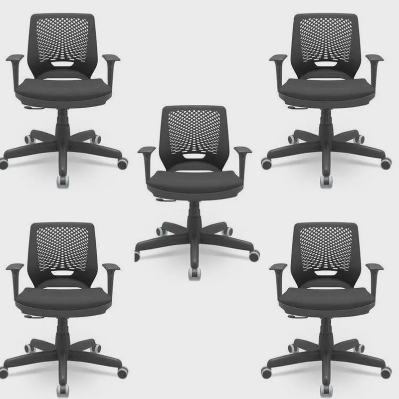 Kit 5 Cadeiras para Escritório Ergonômica Giratória Beezi Nr17 Preto
