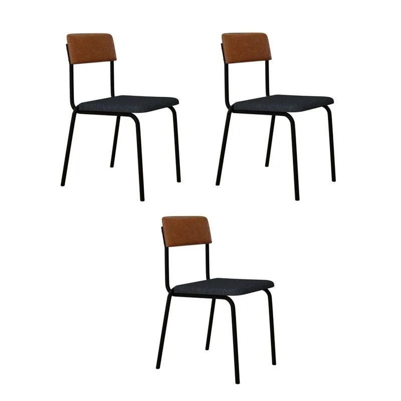 Conjunto 3 Cadeiras Estofadas Fixa Empilhável Fit Cinza/corriente/caramelo/preto Fosco Cinza Corriente/caramelo/preto Fosco