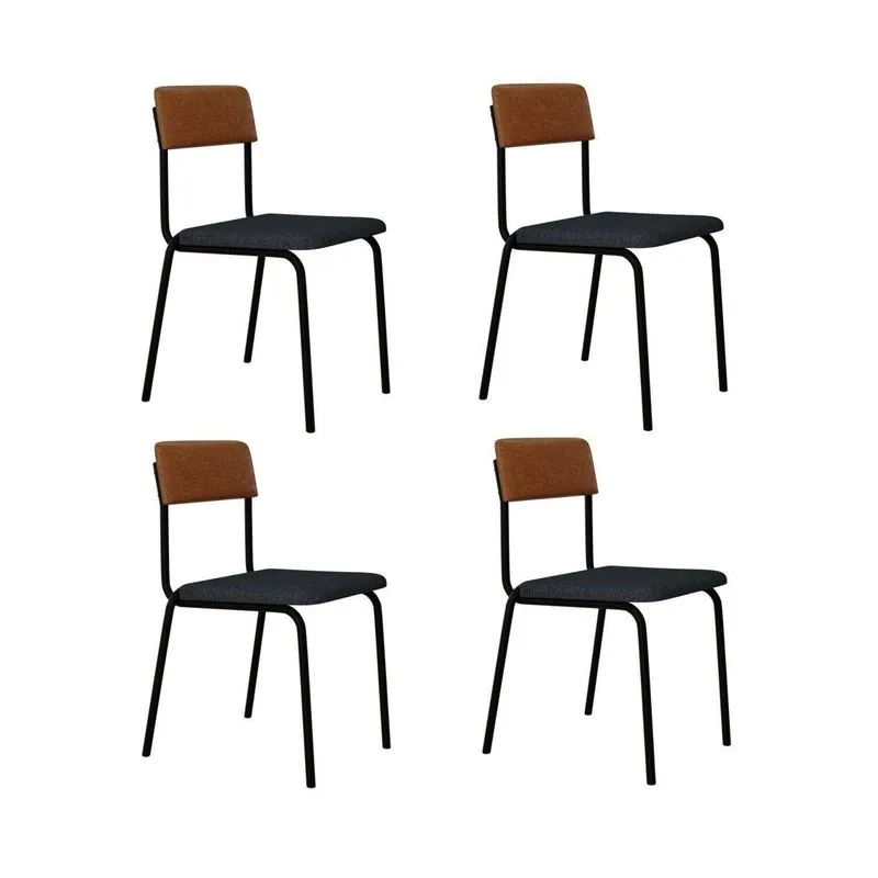 Conjunto 4 Cadeiras Estofadas Fixa Empilhável Fit Cinza/corriente/caramelo/preto Fosco Cinza Corriente/caramelo/preto Fosco