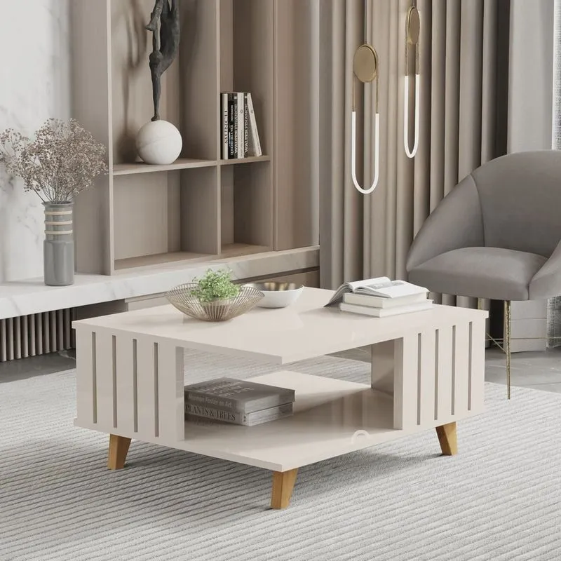 Mesa de Centro Ripada Açaí 33x70x60 Cm Off White