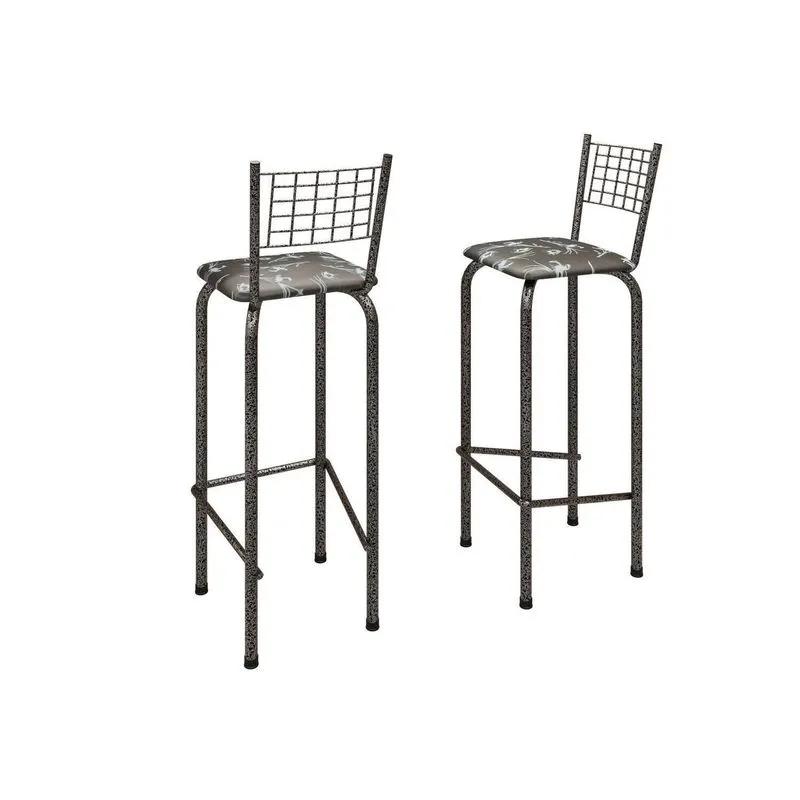 Kit Com 2 Banquetas Tubular Iza 36cm X 96cm X 41cm Prata/preto Preto / Prata