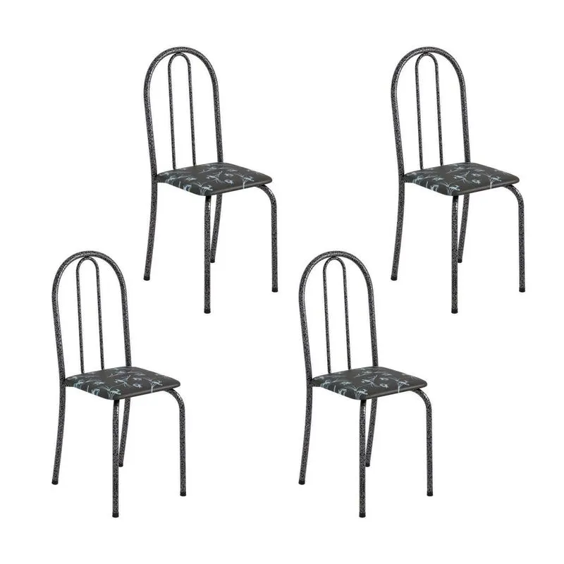 Kit 4 Cadeiras Tubular Ane B 89x37x42 Cm Prata/preto/mart Preto/mart Prata
