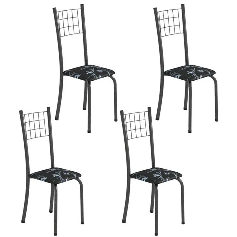 Kit 4 Cadeiras Tubular Dany 95x37x40 Cm Prata/preto/mart Preto /mart Prata