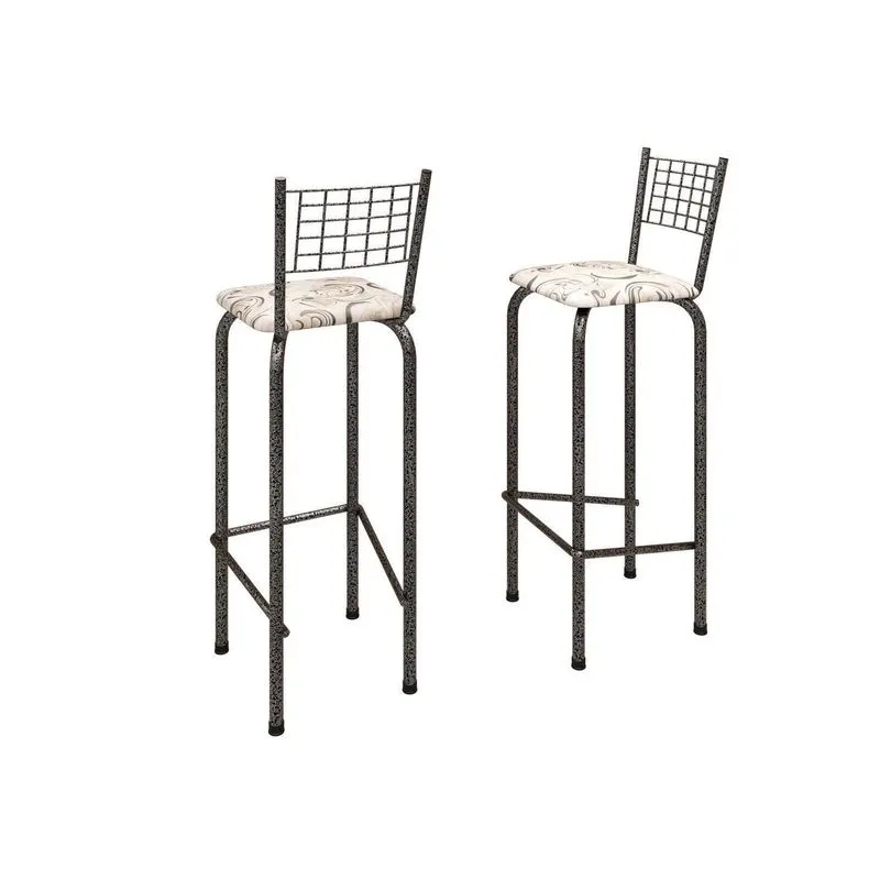 Kit Com 2 Banquetas Tubular Iza 41cm X 36cm X 96cm Prata/arabesco Arabesco/ Prata