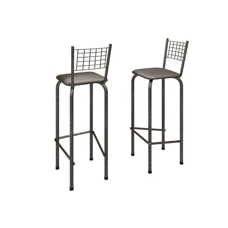 Kit Com 2 Banquetas Tubular Iza 36cm X 41cm Prata/preto Preto/ Prata