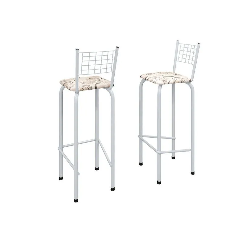 Kit Com 2 Banquetas Tubular Iza 36cm X 41cm 96cm Branco/arabesco Arabesco/ Branco