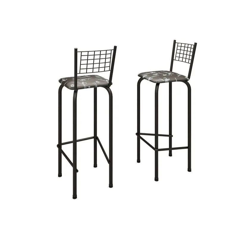 Kit Com 2 Banquetas Tubular Iza 96x36x41 Cm Preto Preto/preto
