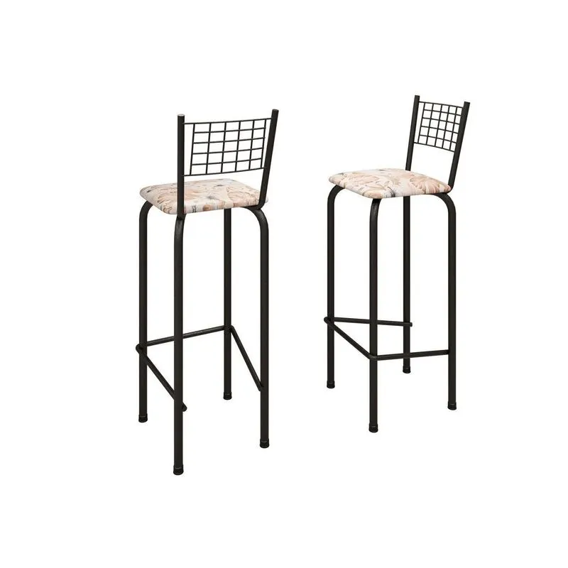 Kit Com 2 Banquetas Tubular Iza 96x36x41 Cm Preto/bege Bege/preto