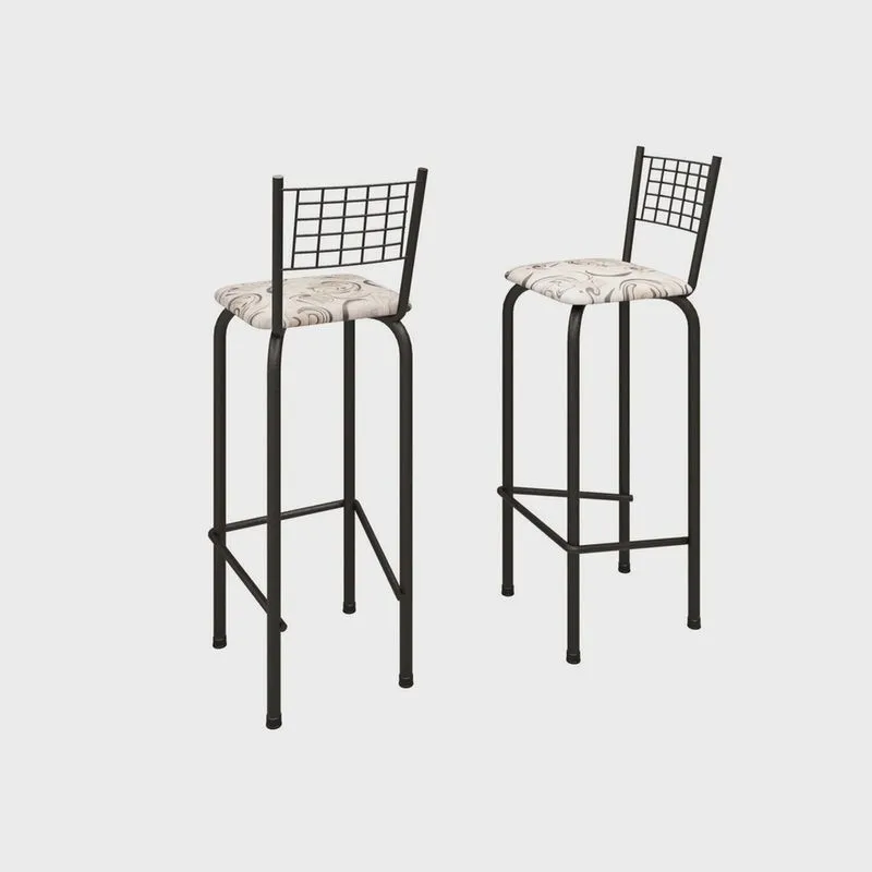 Kit com 2 Banquetas Tubular Iza 96x36x41 Cm Preto