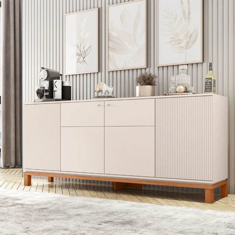 Buffet Para Sala De Jantar 4 Portas Mondrian Bege/off White/freijó Off White/freijó