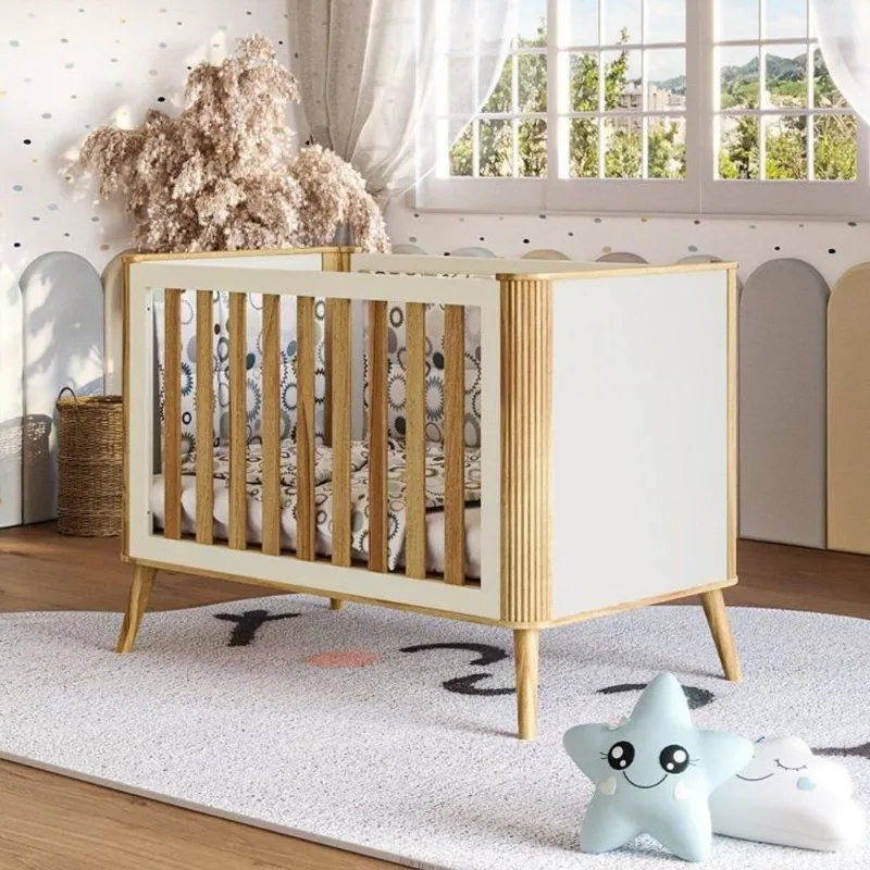 Berço Arredondado Evolutivo Americano 4 em 1 Luly 100% MDF Espresso Móveis Bege/Off White/Amêndoa Off White/Amêndoa