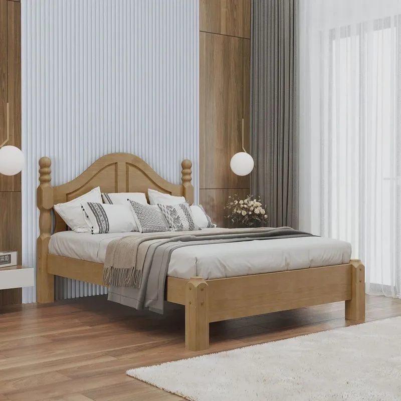 Cama Casal Clássica 140cm em Madeira Maciça Ouro