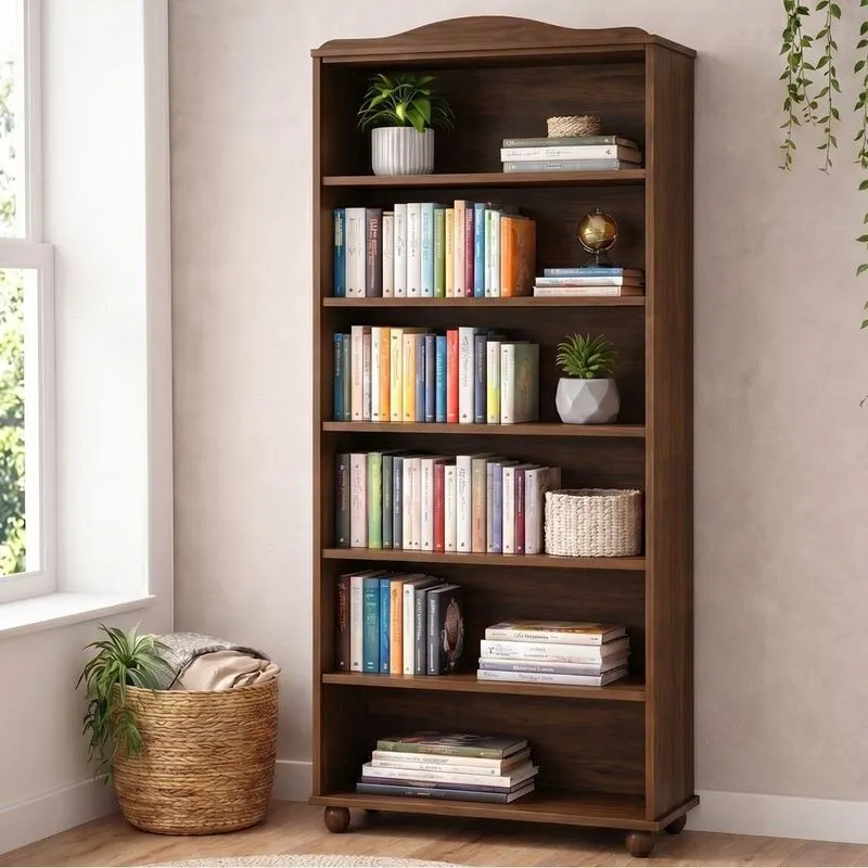 Estante De Livros 85cmx190cm 100% Madeira Maciça 5 Prateleiras Escritório E Sala Linha Rubi Marrom Café