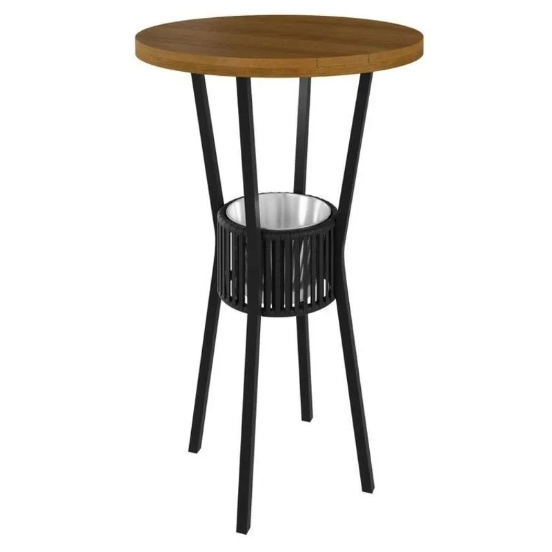 Mesa Bistrô Redonda Com Porta Gelo Madeira Maciça E Aço 105x70cm Marrom Preto/nature Preto/nature