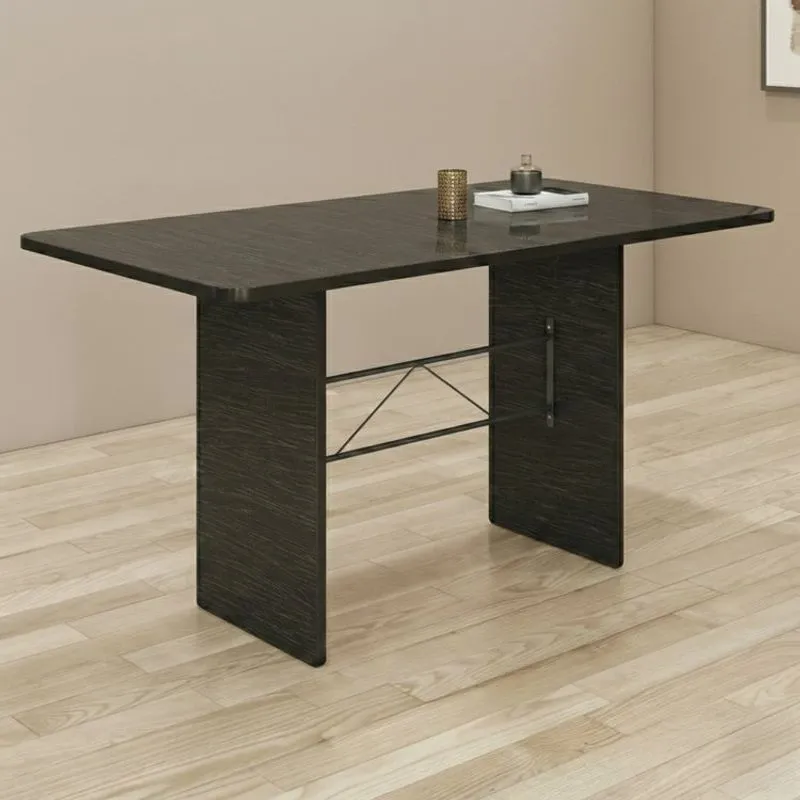 Mesa De Jantar 6 Lugares Tampo De Ardósia 140x75cm Preto Ardósia Indiana/martelado Prata Ardósia Indiana / Mart. Prata