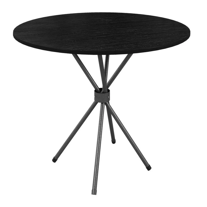 Mesa De Jantar Redonda 4 Lugares Ardósia 70cm Kelly Preto/ardósia Indiana/prata Ardósia Indiana /prata