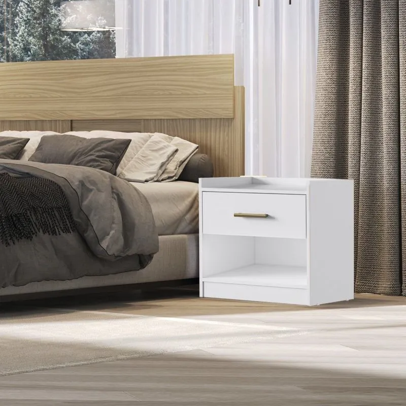 Mesa De Cabeceira 1 Gaveta 1 Nicho 54cm X 39cm Branco Branco