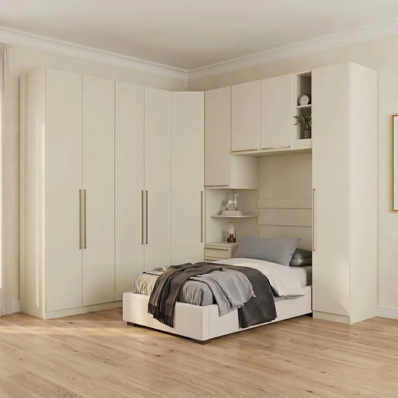 Guarda Roupa Solteiro Modulado 6 Peças Com Cabeceira 9 Portas 3 Gavetas Seletto Areia Cinza Areia