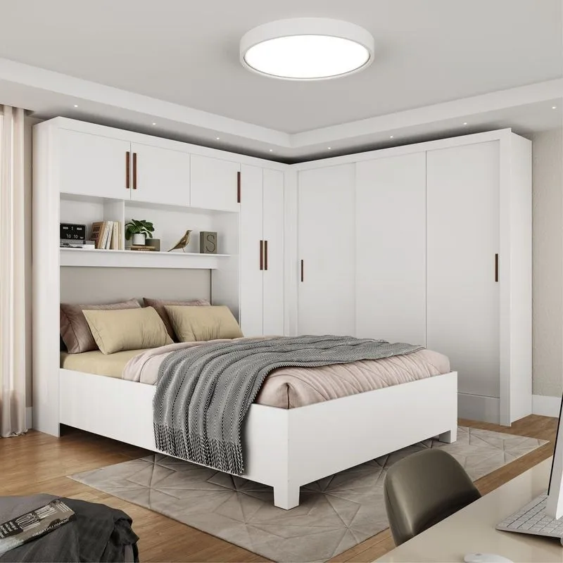 Guarda-roupa Casal Modulado 5 Portas Com Cama Santiago 3 Portas 5 Gavetas Branco Branco