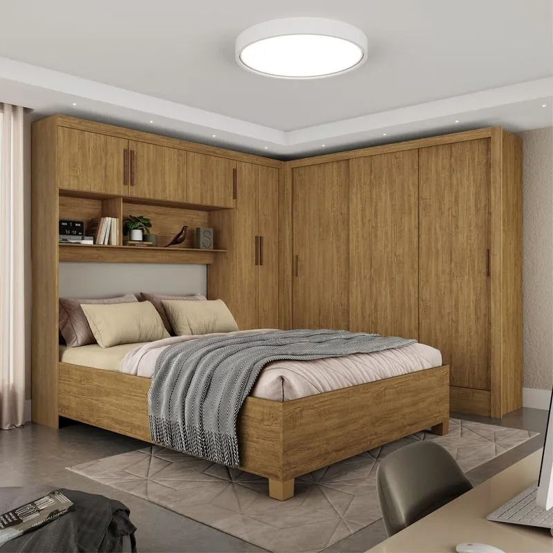 Guarda-roupa Casal Modulado 5 Portas Com Cama Santiago 3 Portas 5 Gavetas Marrom/cinamomo Cinamomo