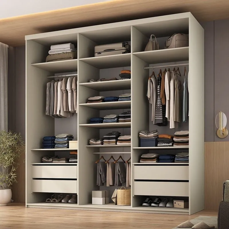 Closet Casal 100% Mdf 208cm 4 Gavetas Moutier Bege/panna Panna