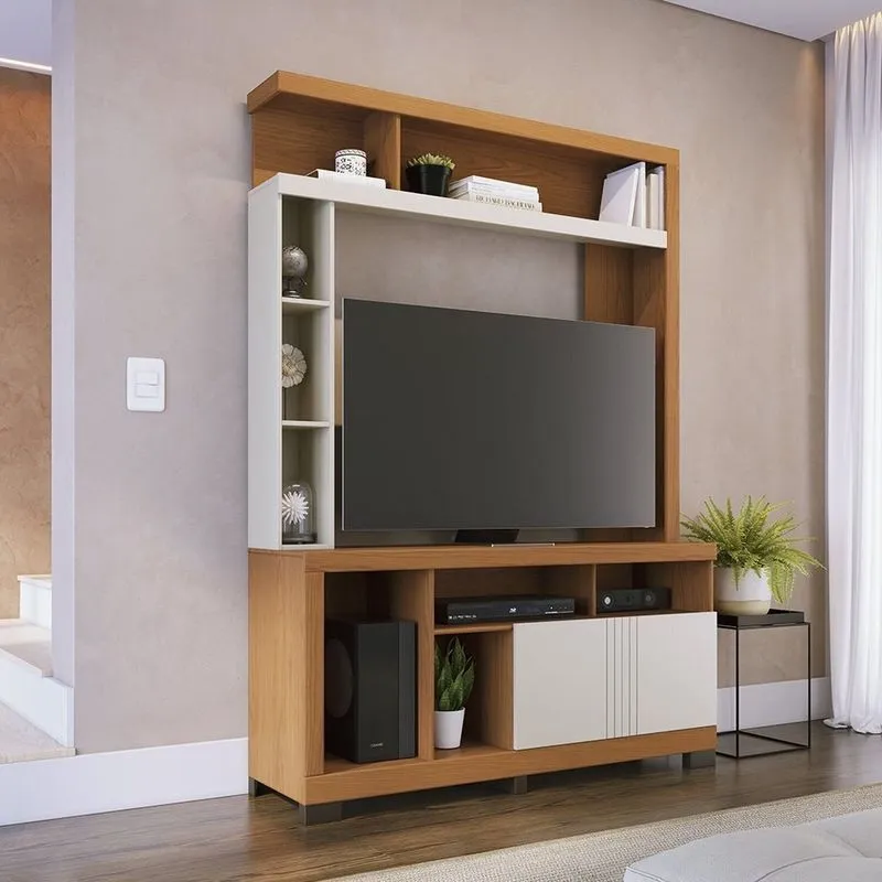 Estante Para Tv E Home Theater Até 50 Polegadas 136,2cmx190cm 2 Portas Elba Marrom Freijó / Off White