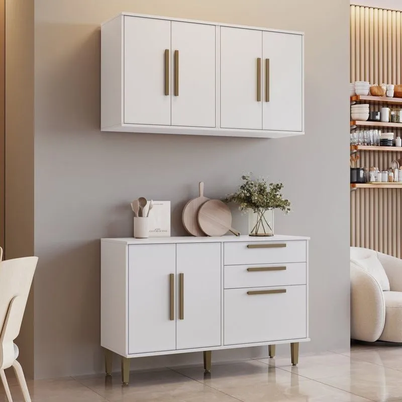 Cozinha Completa Modulada 3 Peças 7 Portas 2 Gavetas Lorena Branco