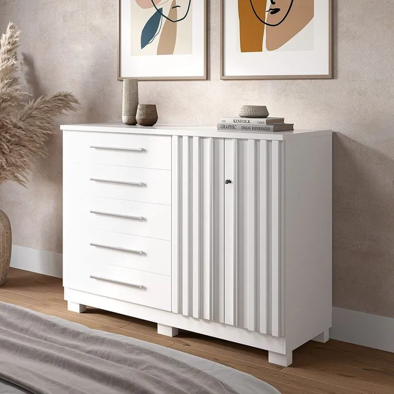 Cômoda 2 Portas 5 Gavetas Com Sapateira 100% Mdf 136cm Gérbera Espresso Móveis Branco Branco