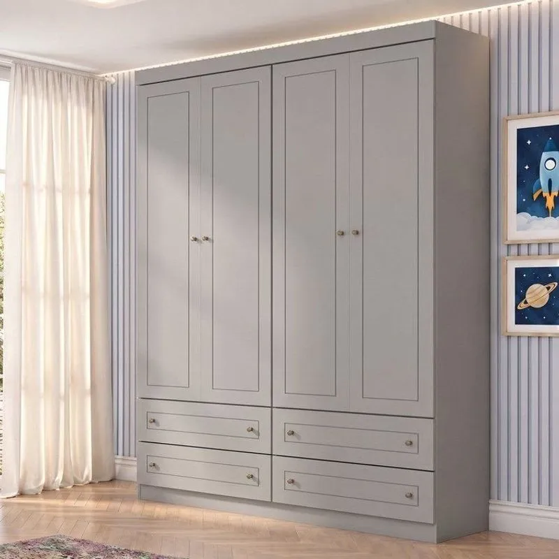 Guarda Roupa Infantil/juvenil 4 Portas E 4 Gavetas Americano Cinza Cinza