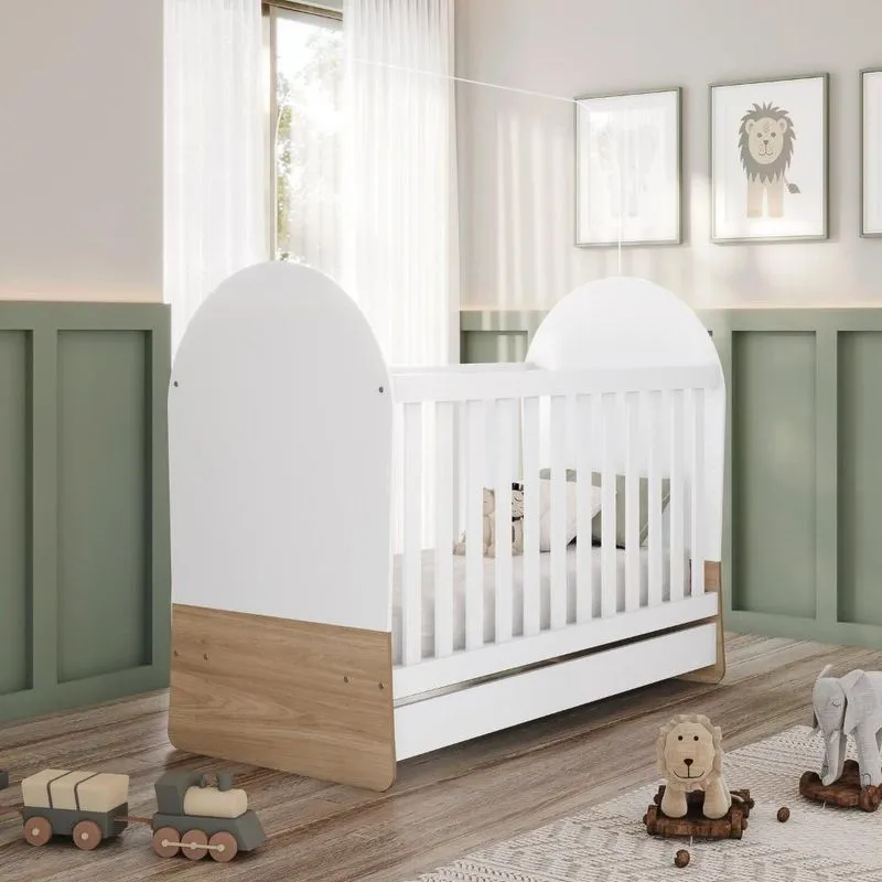Berço Mini Cama 3 Em 1 Mdf/mdp Magia Branco/marrom