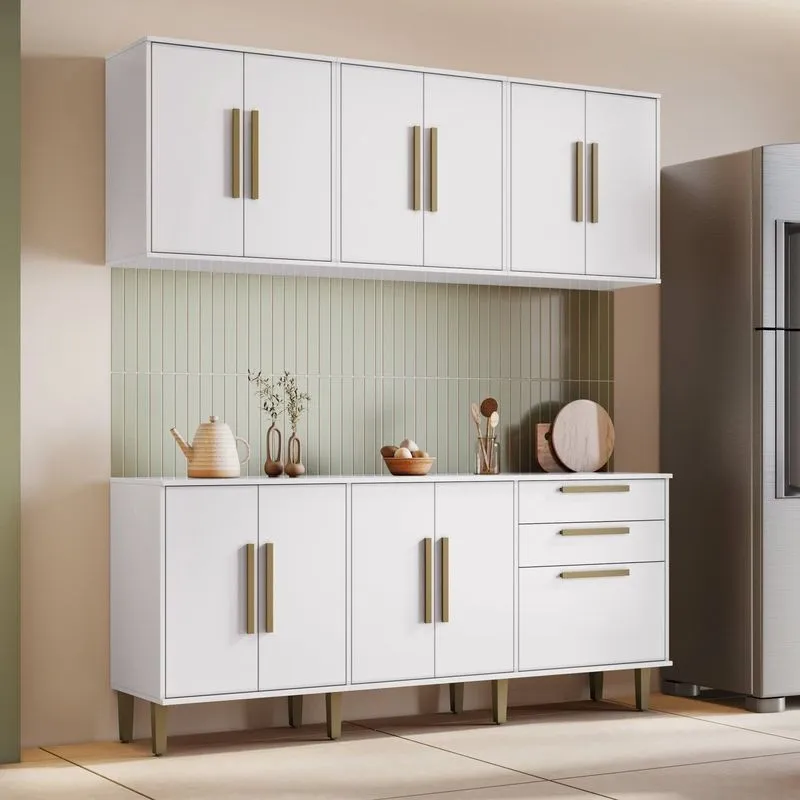 Cozinha Completa Modulada 4 Peças 11 Portas 2 Gavetas Lorena Branco
