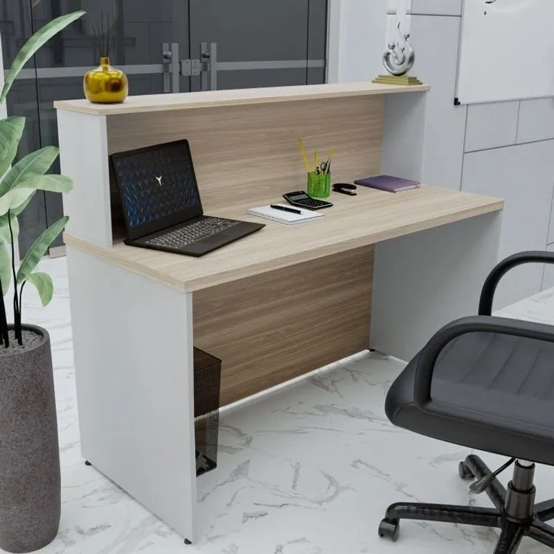 Balcão Atendimento Recepção Consultório 120x60cm Bege/carvalho/branco Carvalho/branco