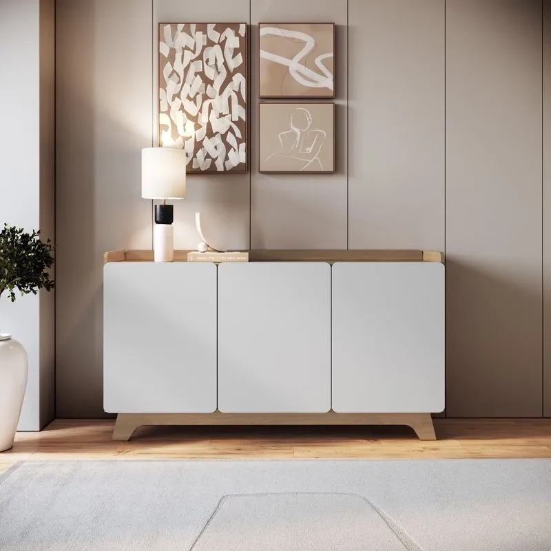 Buffet Para Sala De Jantar 150x96x40cm John Branco/freijó Branco/freijó