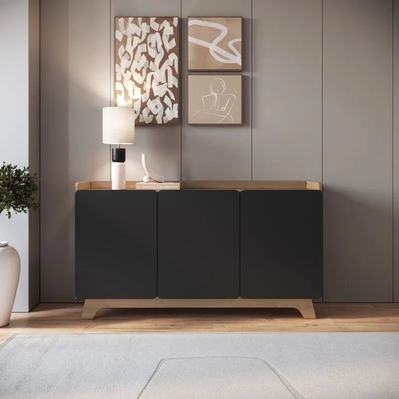 Buffet Para Sala De Jantar 150x96x40cm John Preto/freijó Preto/freijó
