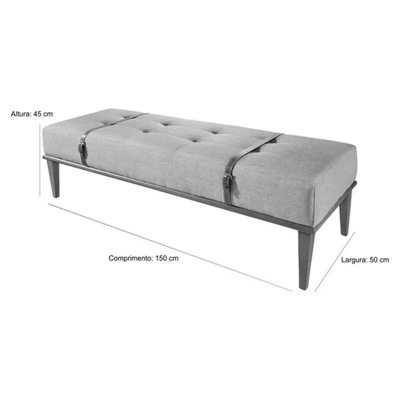 Recamier Estofado Base Madeira Maciça Eucalipto Vintage 150cm Bege