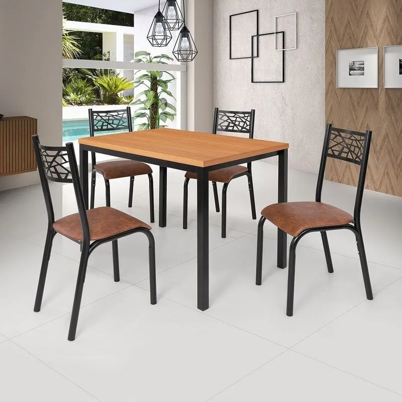 Conjunto Jade Flex 110cm Tampo Laminado Com 4 Cadeiras Marrom/preto Fosco/caramelo/freijo Preto Fosco/caramelo/freijo