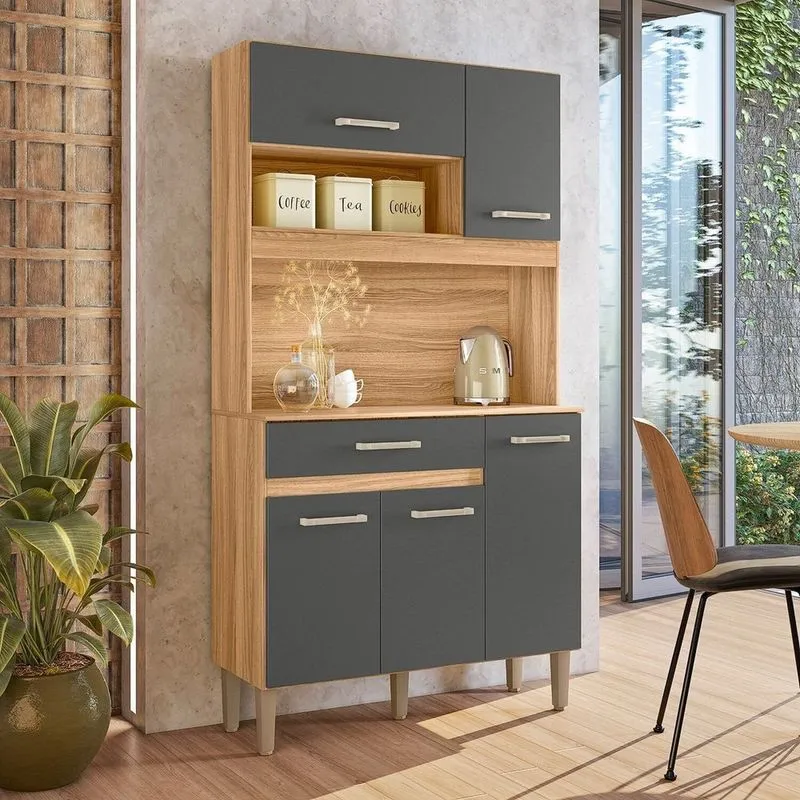 Armário De Cozinha 5 Portas 1 Gaveta Magazin Cinza/freijó/cinza Marrom/cinza