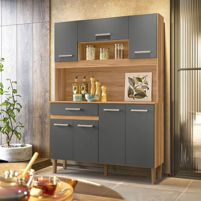 Armário De Cozinha 7 Portas 1 Gaveta Magazin Cinza/marrom Marrom/cinza
