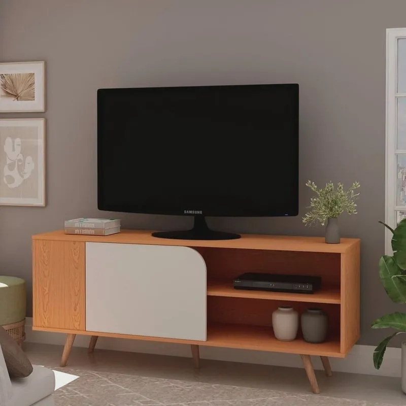 Rack para Tv até 55 Polegadas 1 Porta de Correr com Detalhe Orgânico