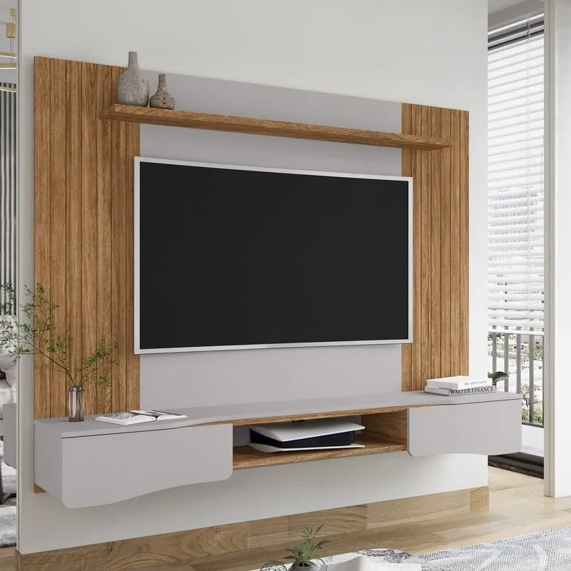 Painel Para Tv Até 65 Polegadas 177cmx136cm Búzios Marrom Cinamomo/off-white