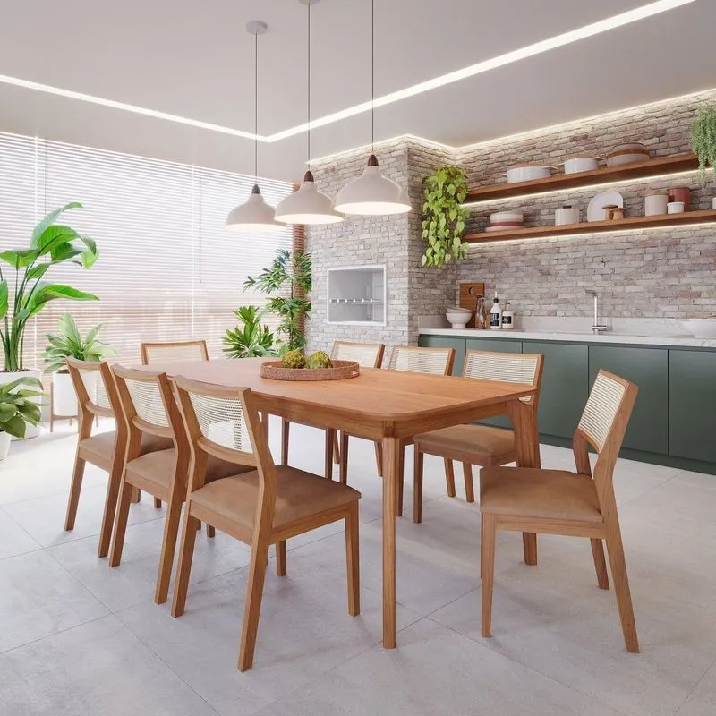 Sala De Jantar Ficus 210cm Sem Vidro Com 8 Cadeiras Bella Marrom/madeira/cinamomo/kaki Madeira /cinamomo/ Kaki