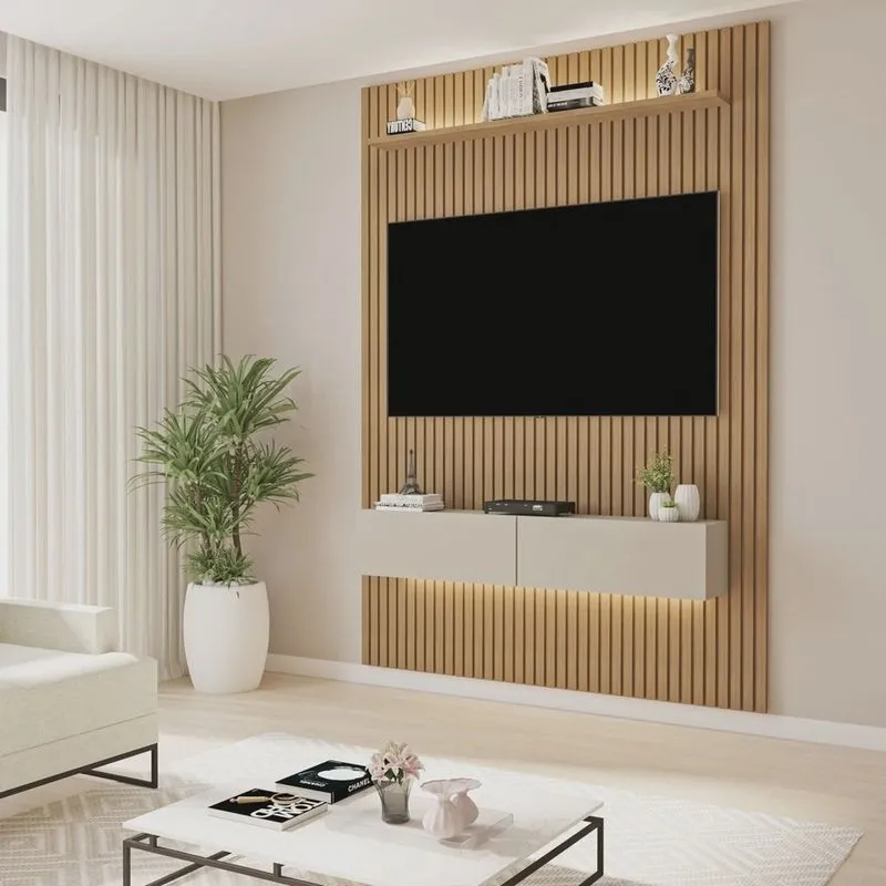 Painel para Tv até 50 Polegadas Frisado em mdf com Led Duplo 134,4cm Curitiba