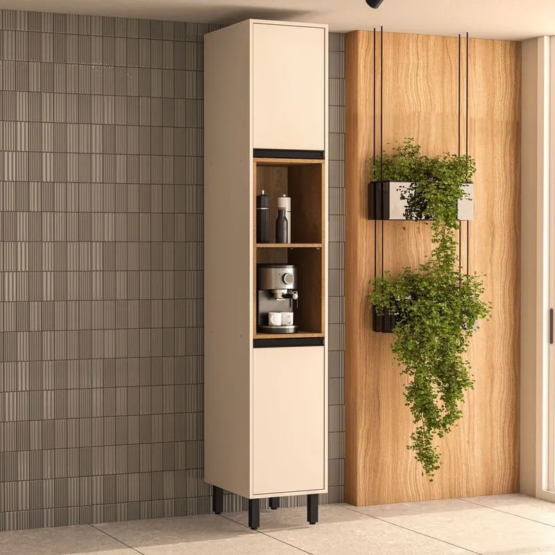 Paneleiro 2 Portas 2 Nichos Creme Koya 214 Cm Bege Creme