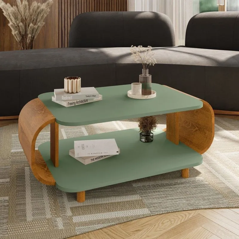 Mesa De Centro Floripa 35cm X 92cm Verde Pistache/naturalle