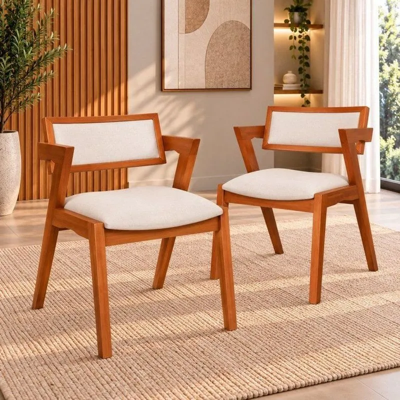 Kit 2 Cadeiras Madeira Maciça E Estofada Ímola Espresso Móveis Champagne/off White