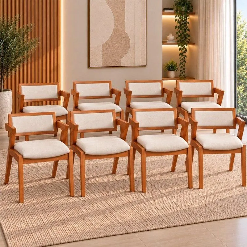 Kit 8 Cadeiras Madeira Maciça E Estofada Ímola Espresso Móveis Champagne/off White