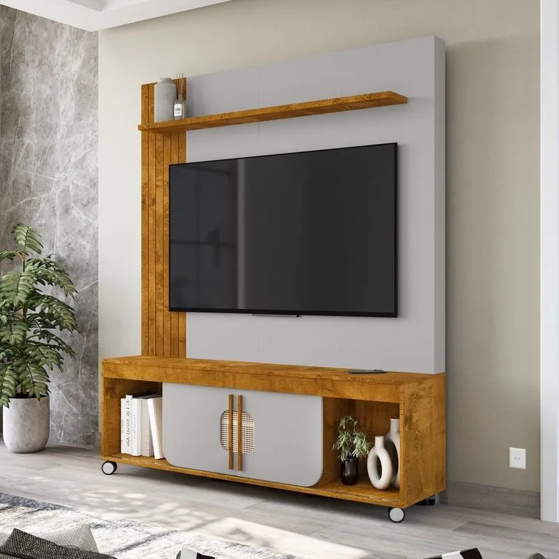 Estante Para Tv E Home Theater Até 65 Polegadas 160cmx191cm Maragogi Marrom Naturalle/off-white
